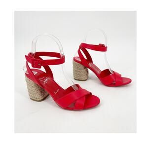 Christian Louboutin Summer Mariza 85 Red Leather Espadrilles Heels Sandals EU 37
